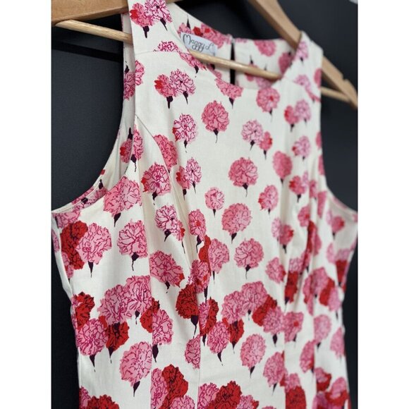 Maggy London Women's Floral Sleeveless A-Line Dress Size 10 Ivory Base Pink Red - Picture 3 of 13